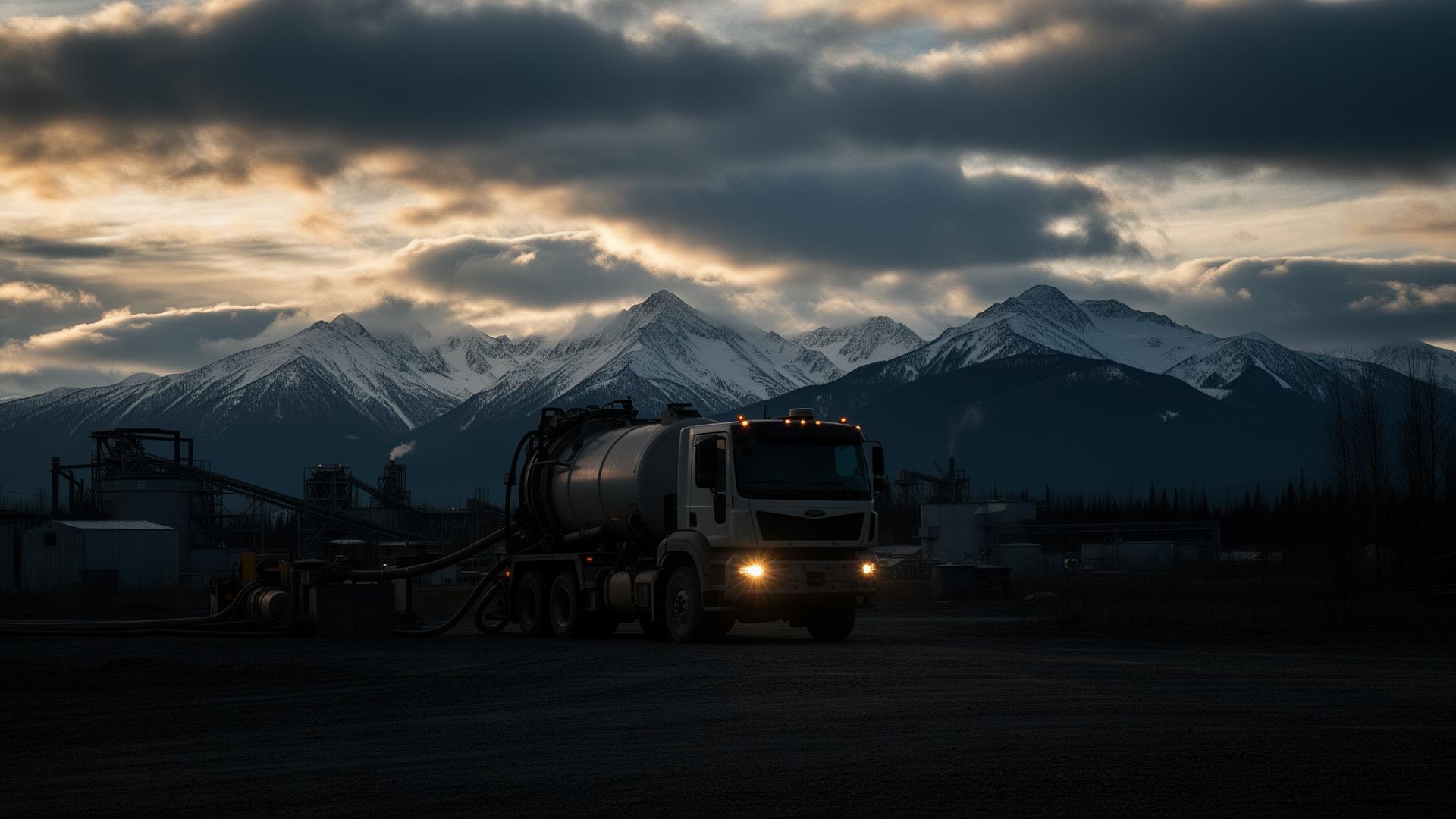MV Trucking vacuum truck working in the Canadian Rockies